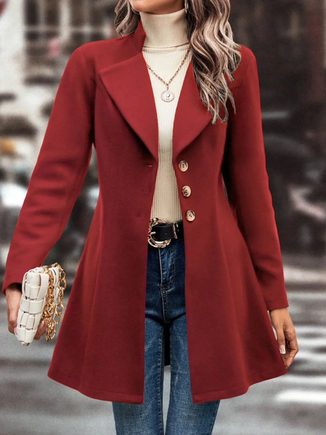 TEEK - Collared Neck Button Up Long Sleeve Coat