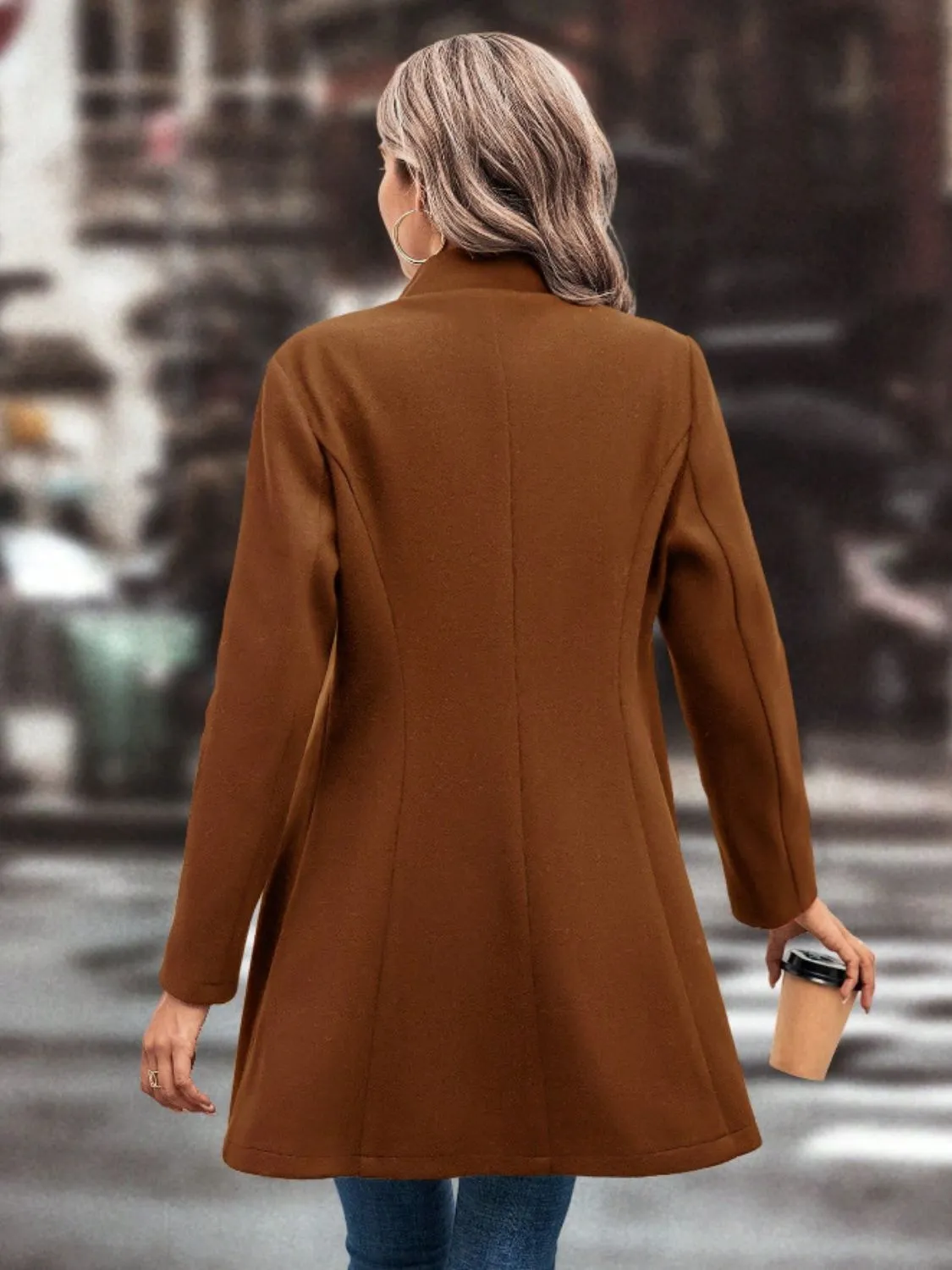 TEEK - Collared Neck Button Up Long Sleeve Coat