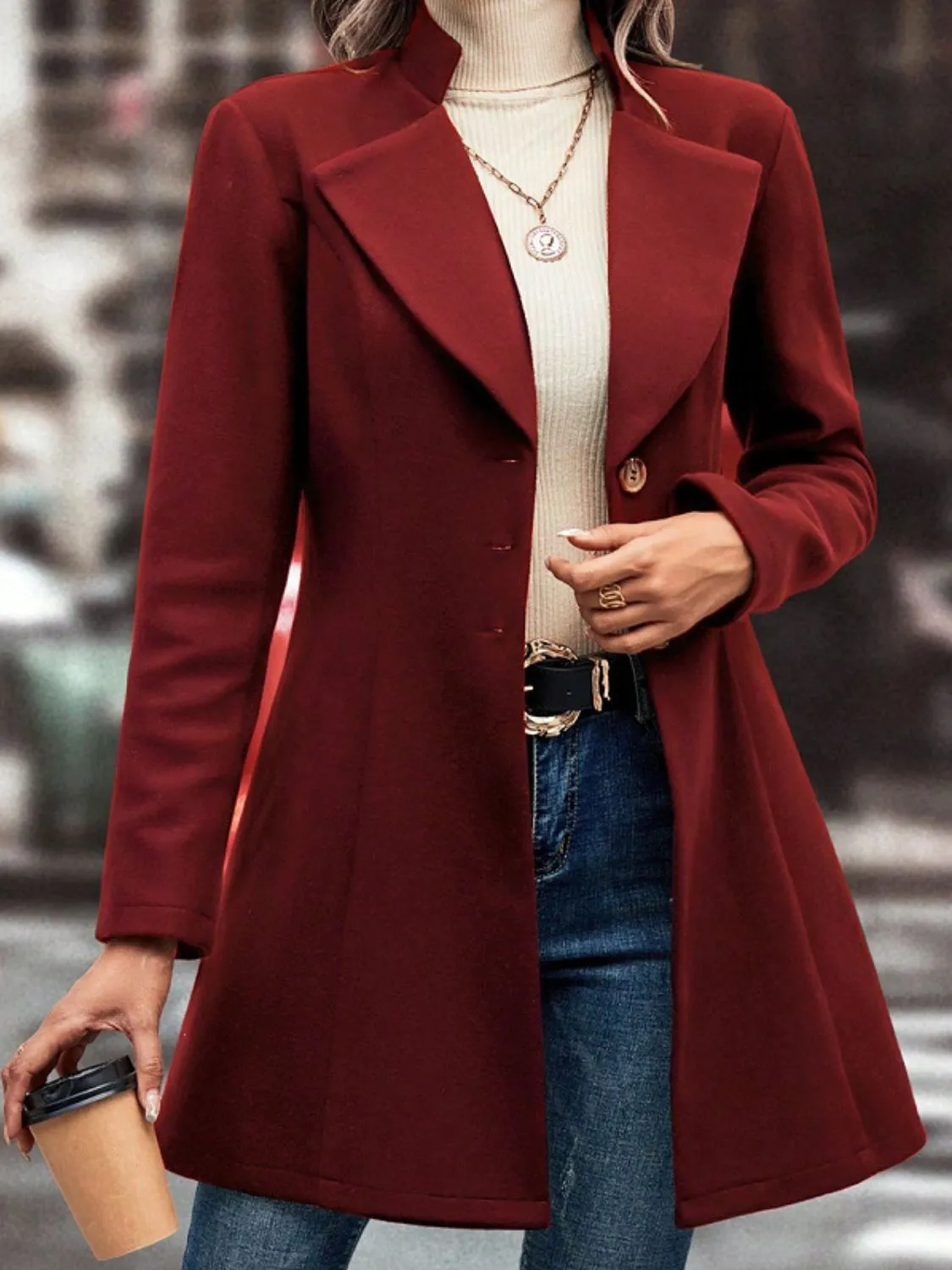 TEEK - Collared Neck Button Up Long Sleeve Coat