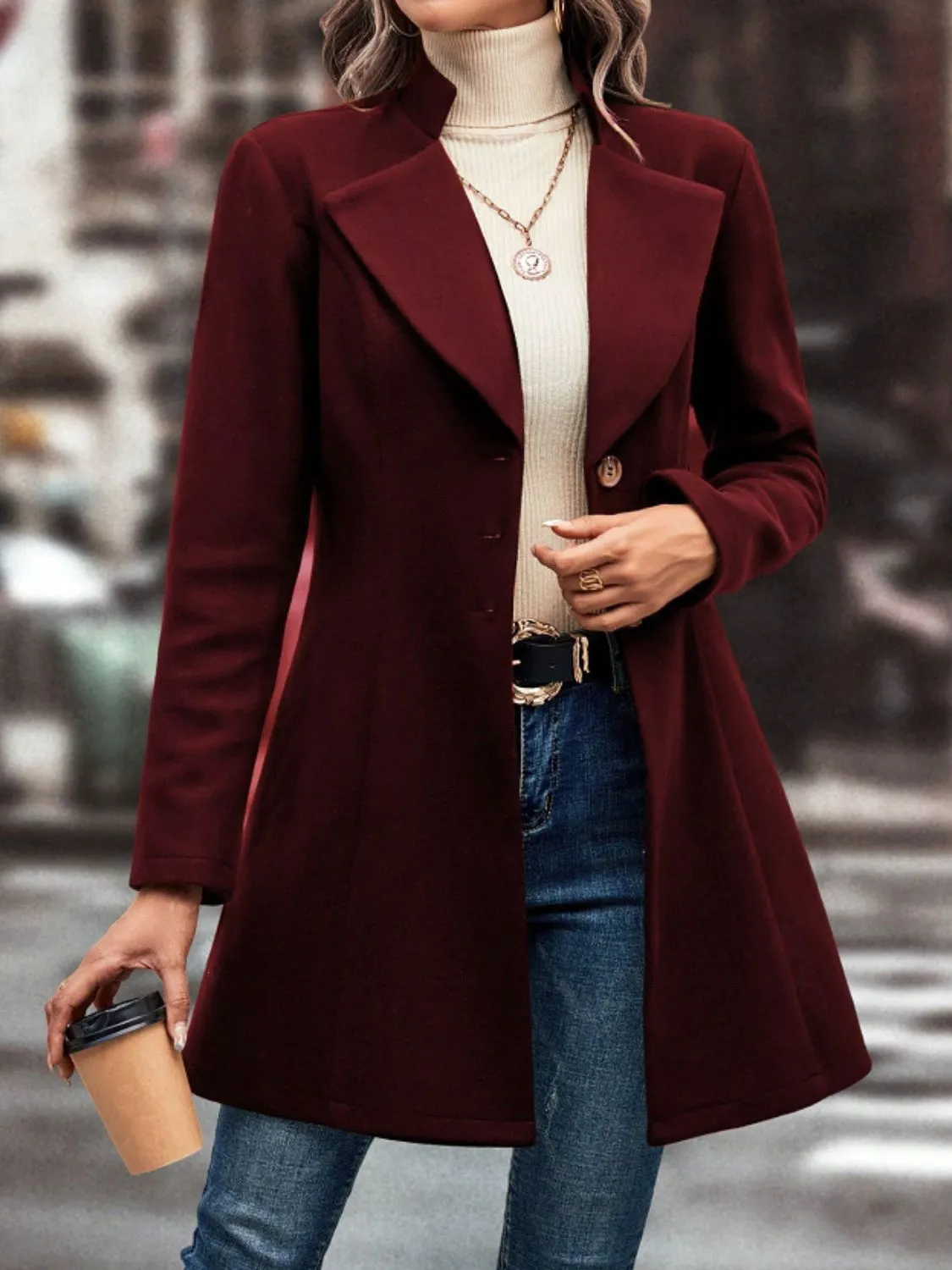 TEEK - Collared Neck Button Up Long Sleeve Coat