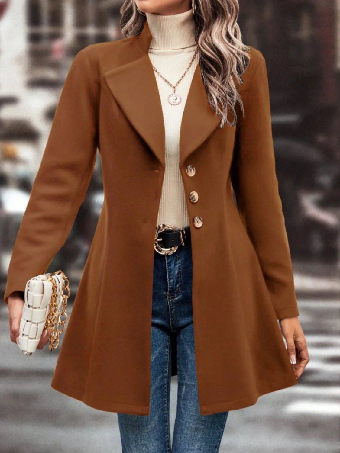 TEEK - Collared Neck Button Up Long Sleeve Coat