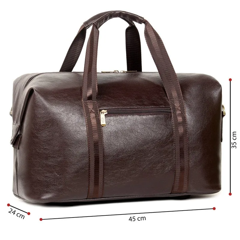 The Clownfish Brayne 38 litres Unisex Faux Leather Travel Duffle Bag Weekender bag (Dark Brown)