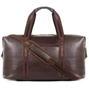 The Clownfish Brayne 38 litres Unisex Faux Leather Travel Duffle Bag Weekender bag (Dark Brown)