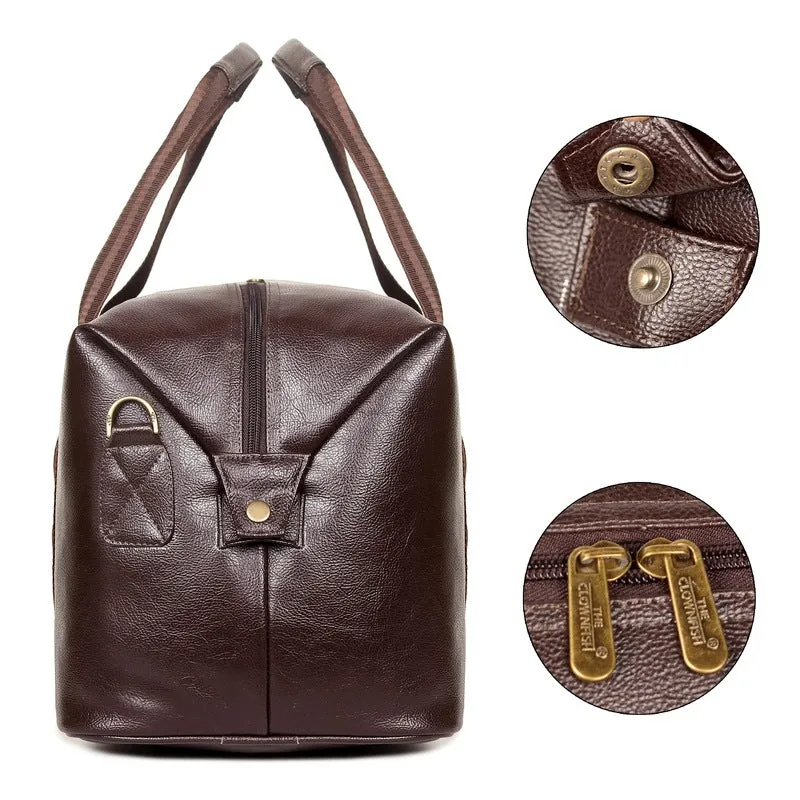 The Clownfish Brayne 38 litres Unisex Faux Leather Travel Duffle Bag Weekender bag (Dark Brown)