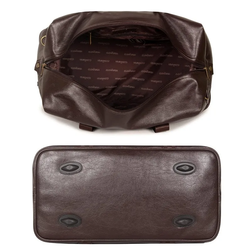The Clownfish Brayne 38 litres Unisex Faux Leather Travel Duffle Bag Weekender bag (Dark Brown)