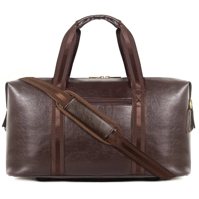 The Clownfish Brayne 38 litres Unisex Faux Leather Travel Duffle Bag Weekender bag (Dark Brown)