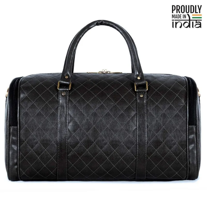 THE CLOWNFISH Faux Leather Gem 39 Litres Rhombus Design Unisex Travel Duffle Bag Carry On Luggage (Dark Brown), 26 CM
