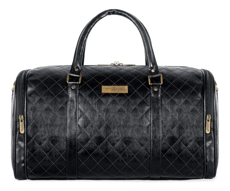 THE CLOWNFISH Faux Leather Gem 39 Litres Rhombus Design Unisex Travel Duffle Bag Carry On Luggage (Dark Brown), 26 CM