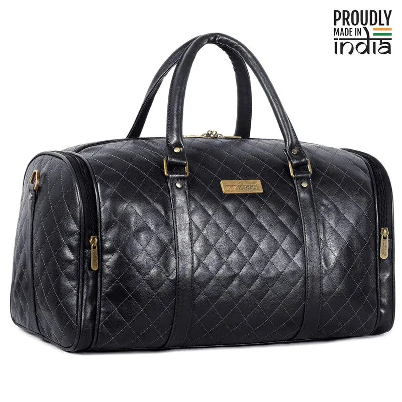 THE CLOWNFISH Faux Leather Gem 39 Litres Rhombus Design Unisex Travel Duffle Bag Carry On Luggage (Dark Brown), 26 CM
