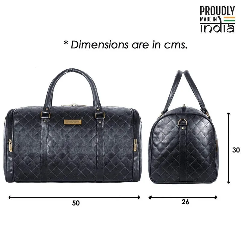THE CLOWNFISH Faux Leather Gem 39 Litres Rhombus Design Unisex Travel Duffle Bag Carry On Luggage (Dark Brown), 26 CM