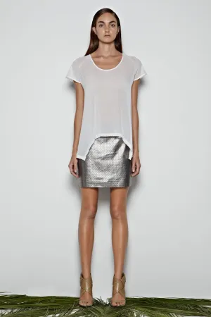 The Dakota Pencil Skirt in Silver Leather - SAMPLE