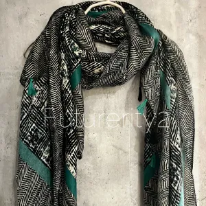 Tweed Pattern With Green Trim Tassels Cotton Scarf/Summer Autumn Winter Scarf/Gifts For Her Birthday Christmas/Gift For Mum/UK Seller