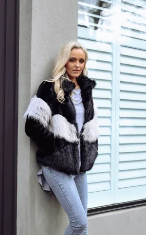 TWO TONE FAUX FUR COAT