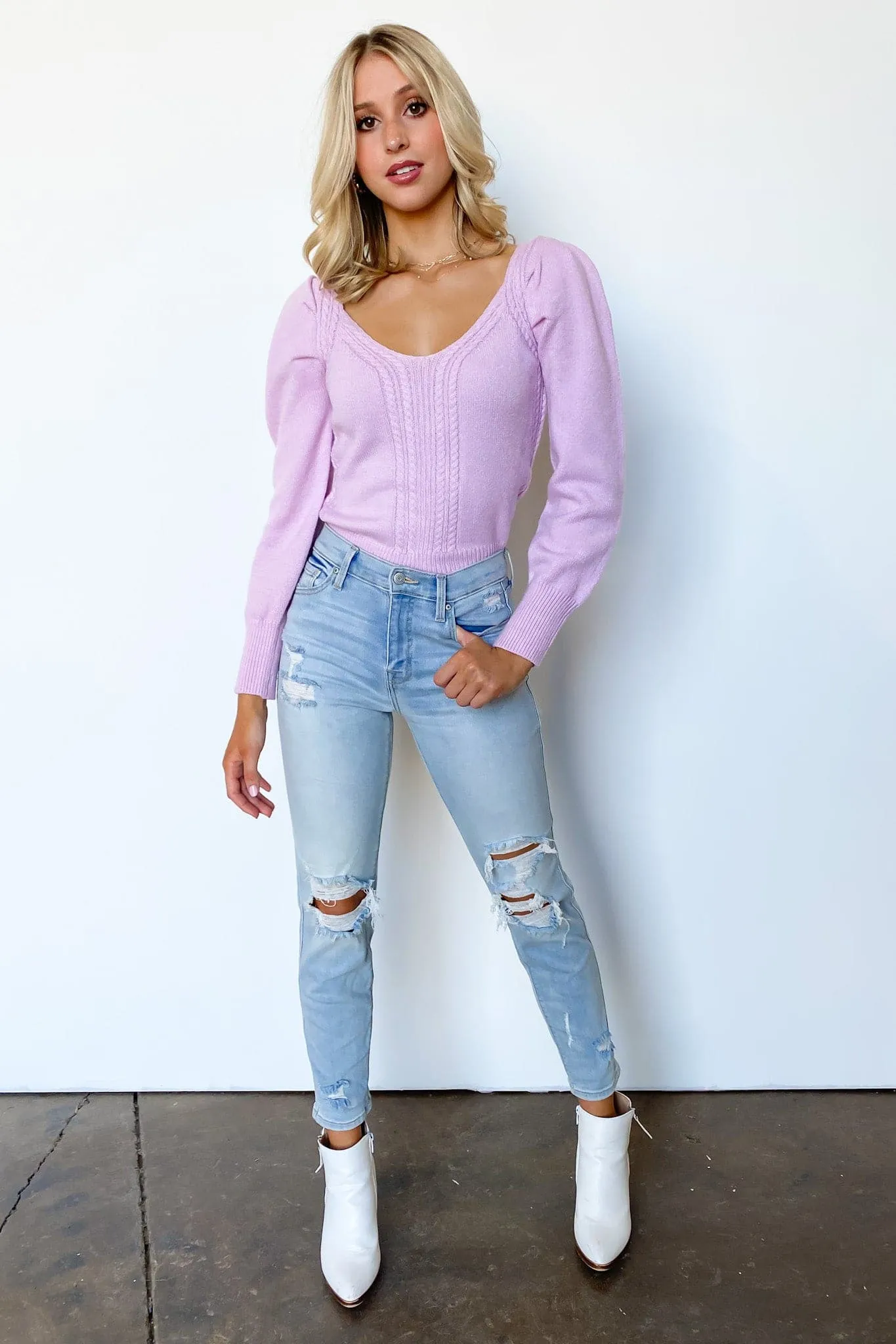 Viviette Braid Knit V-Neck Sweater - FINAL SALE