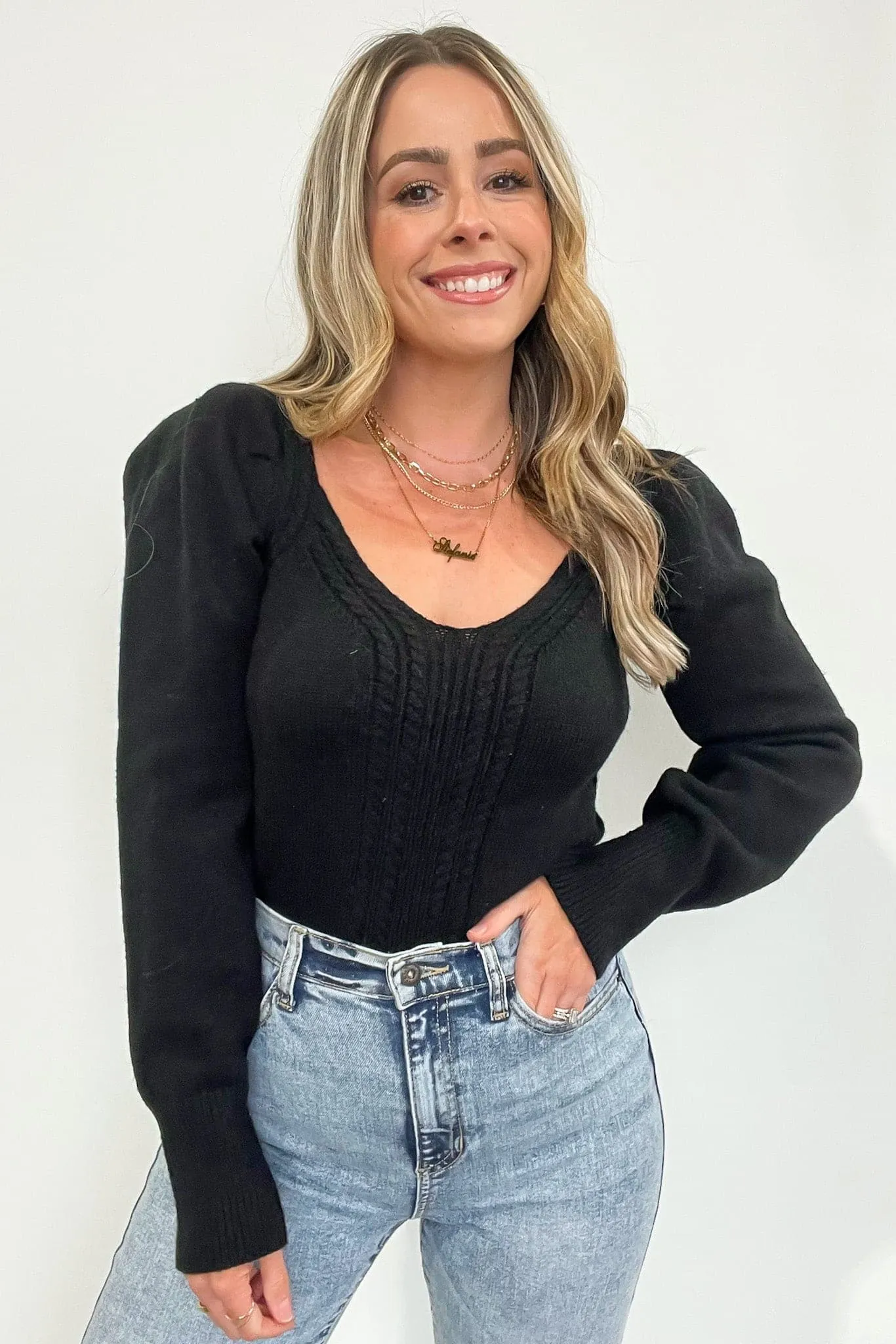 Viviette Braid Knit V-Neck Sweater - FINAL SALE