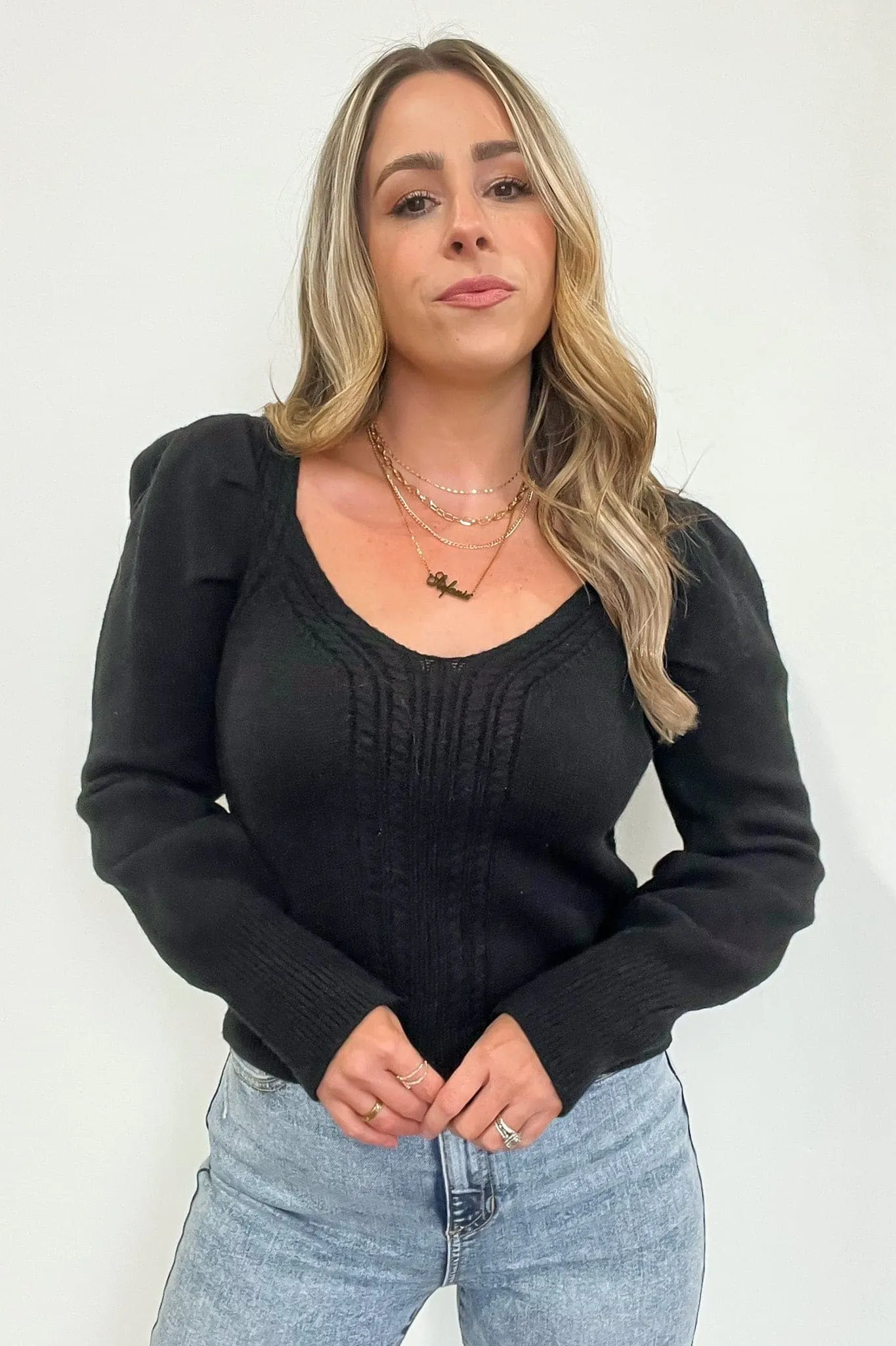 Viviette Braid Knit V-Neck Sweater - FINAL SALE