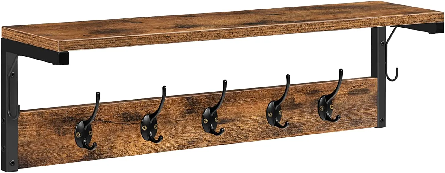 Wall Hooks with Shelf, Wall-Mounted Coat Rack, Wall Shelf, Hanging Shelf, Coat Hooks