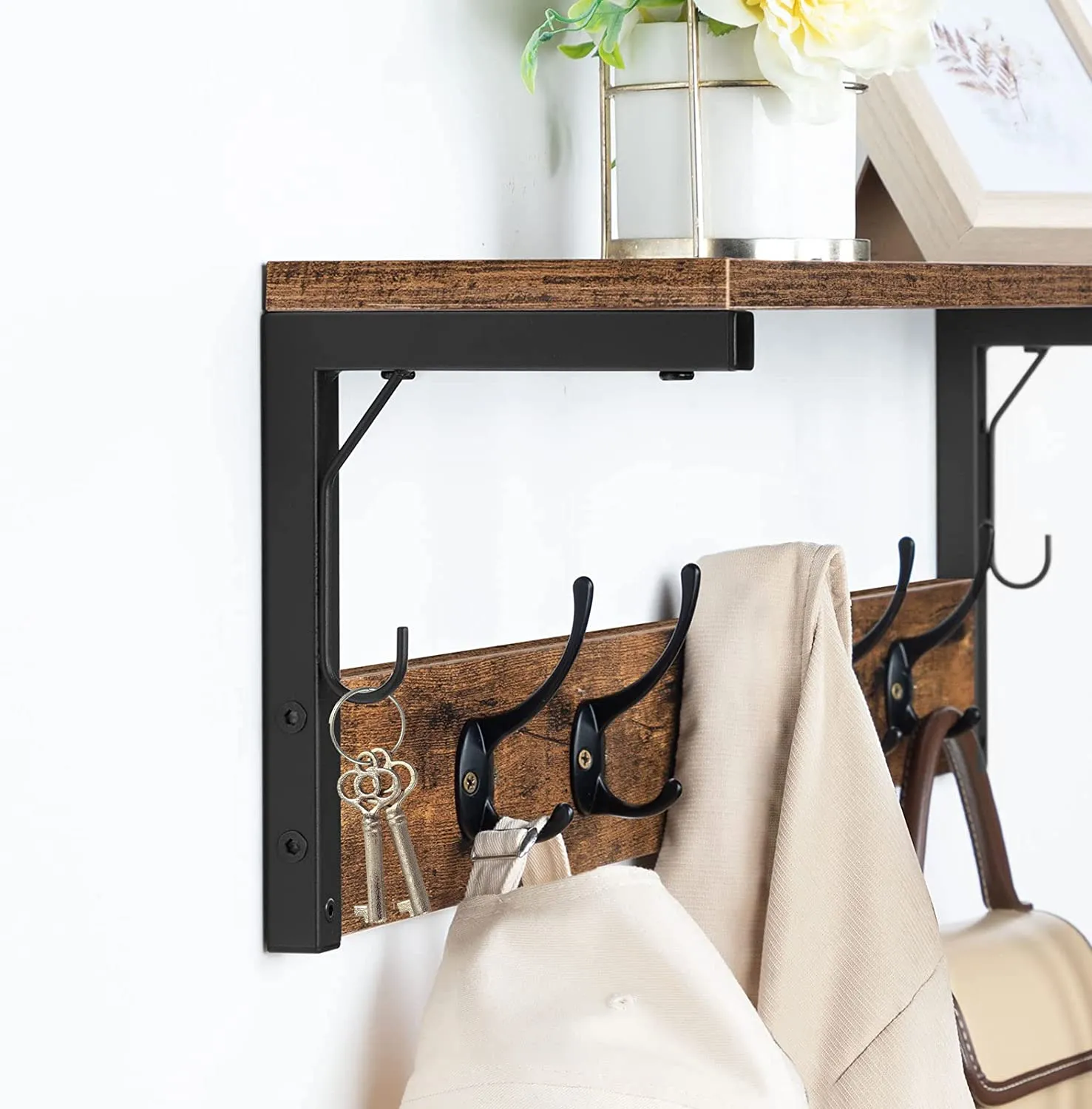 Wall Hooks with Shelf, Wall-Mounted Coat Rack, Wall Shelf, Hanging Shelf, Coat Hooks