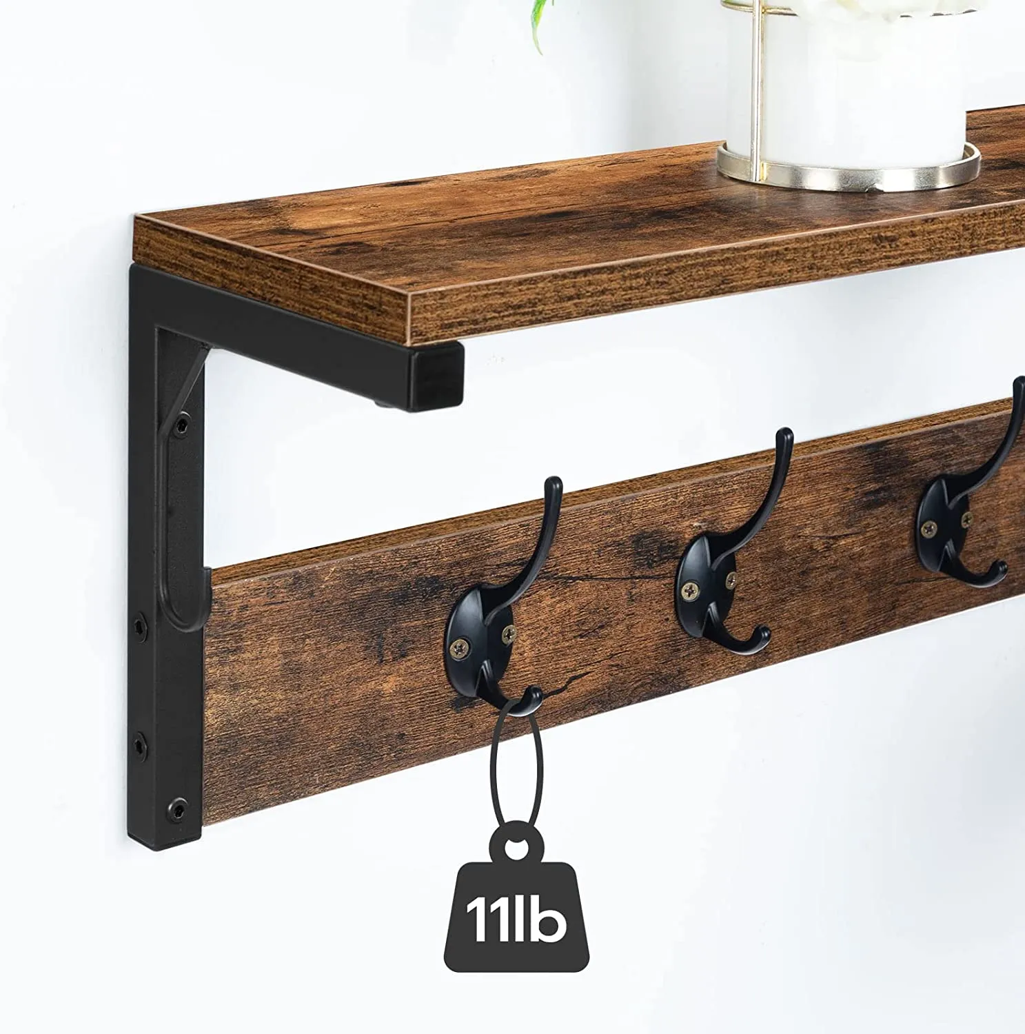 Wall Hooks with Shelf, Wall-Mounted Coat Rack, Wall Shelf, Hanging Shelf, Coat Hooks
