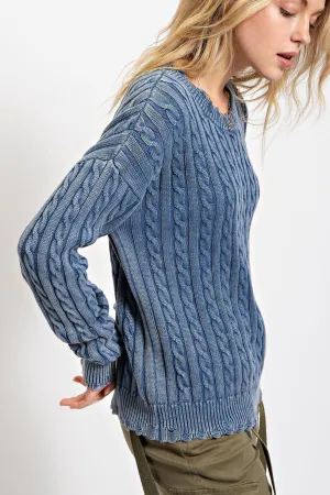 Wash The Blues Away Cable Knit Sweater