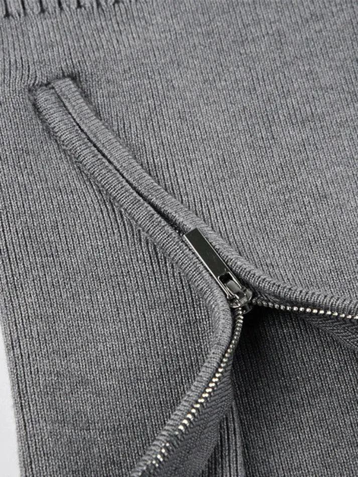 Wenkouban-Spring Casual Outfits Y2K Outfits Solid Off Shoulder Zip Up Hem Sweater
