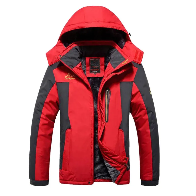 Winter Thick Fleece Parkas Men Warm Waterproof Ski Snow Hiking Hooded Outwear Coat Windproof Multi-Pockets Jacket Plus Size 9XL