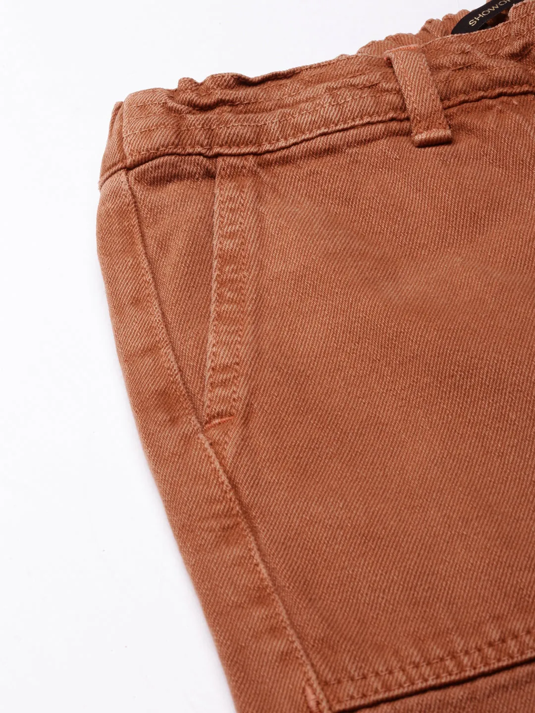Women Rust Solid Wide Leg Denim Jeans