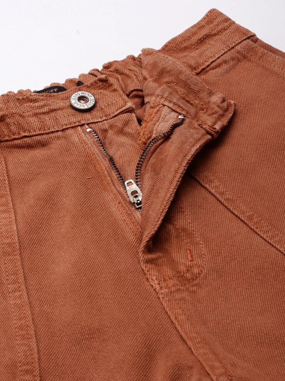 Women Rust Solid Wide Leg Denim Jeans