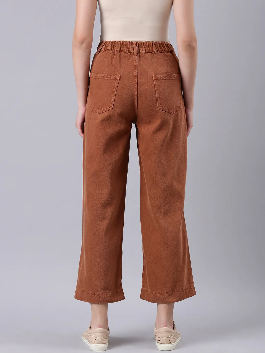 Women Rust Solid Wide Leg Denim Jeans
