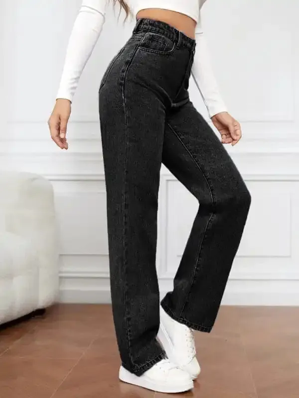 Women’s High Waist Washed Straight Leg Jeans