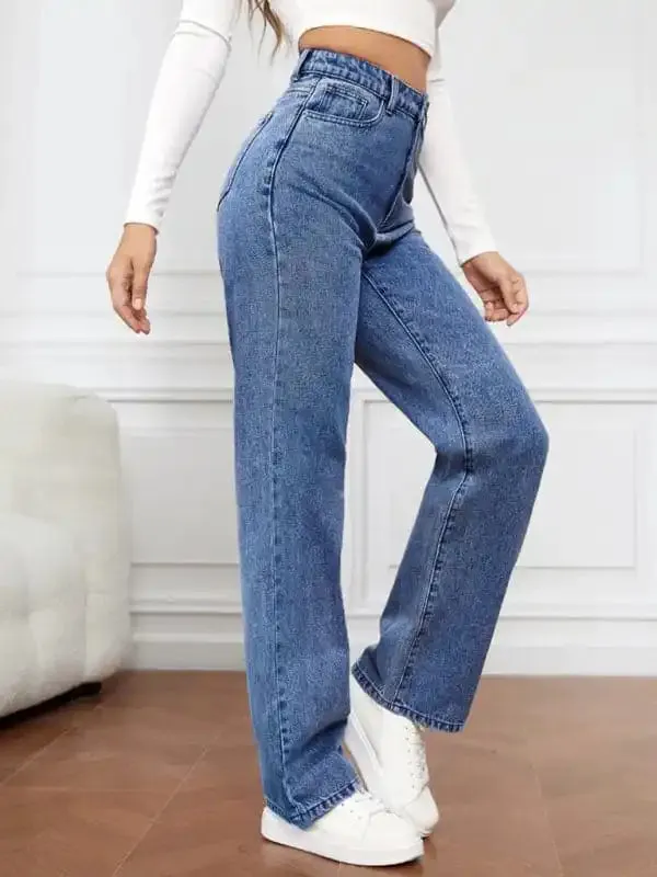 Women’s High Waist Washed Straight Leg Jeans