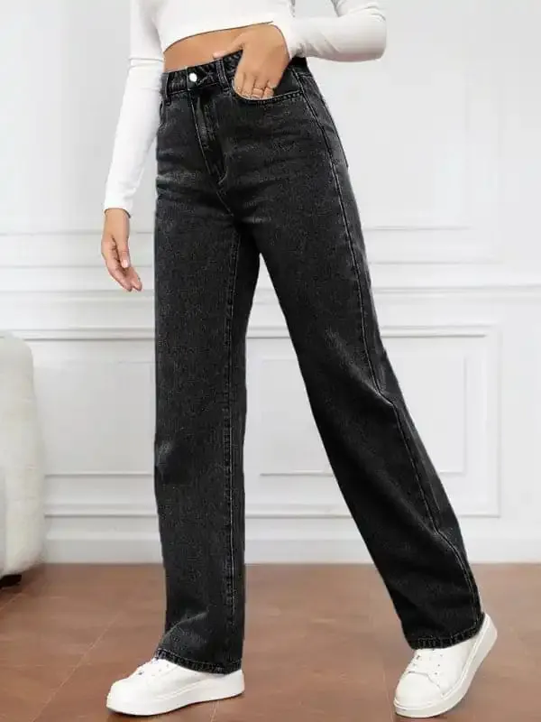 Women’s High Waist Washed Straight Leg Jeans