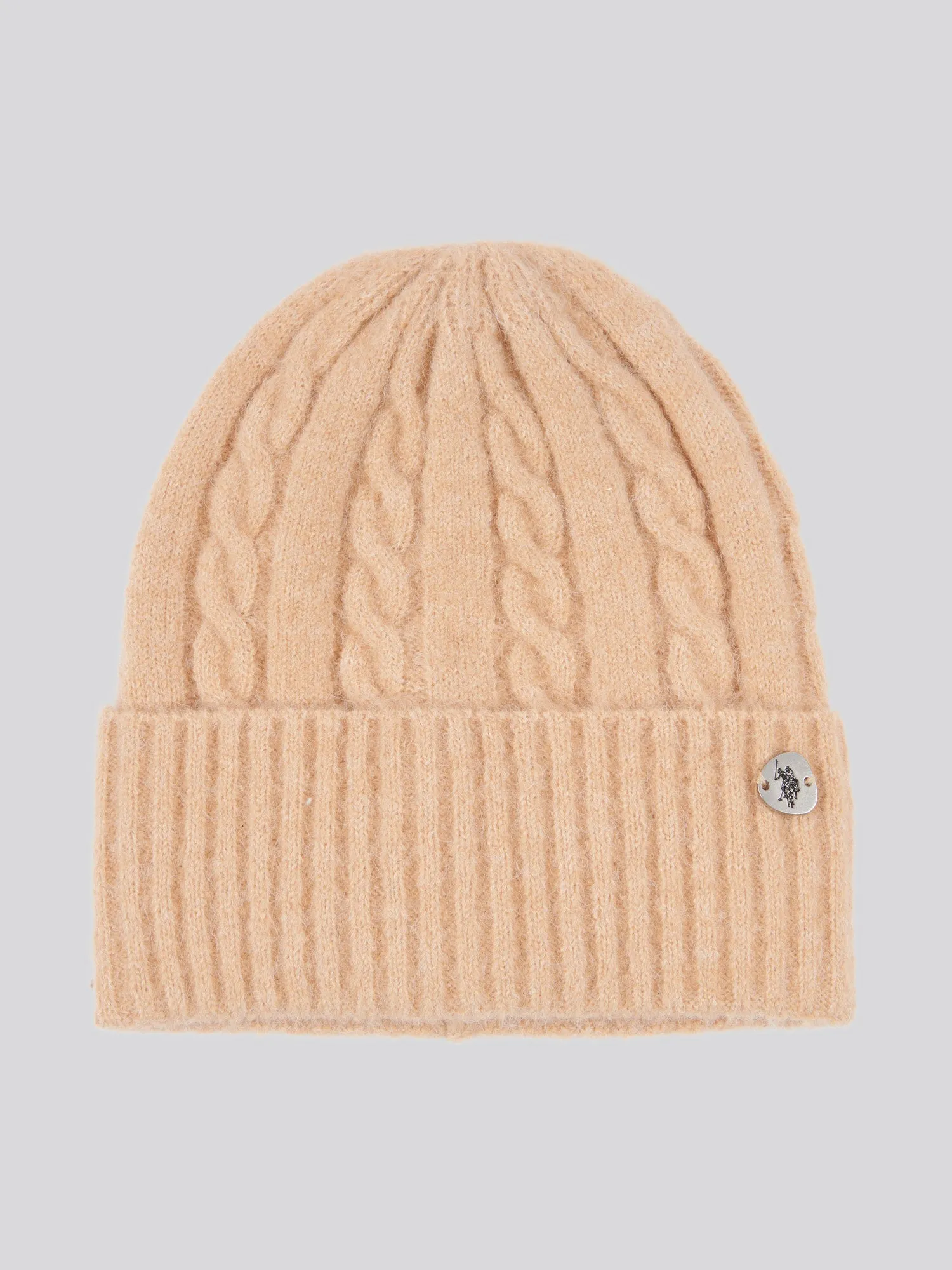 Womens Signature Cable Knit Beanie, Gloves & Scarf Set in Cuban Sand