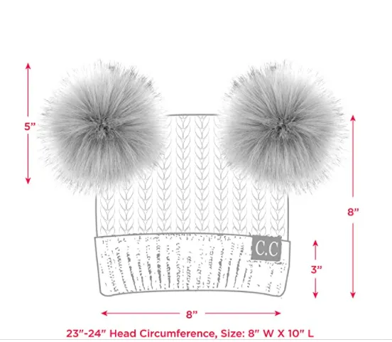 Women's Solid Winter Double Pom Pom Beanie Hat (HAT2055, HAT2055-S)